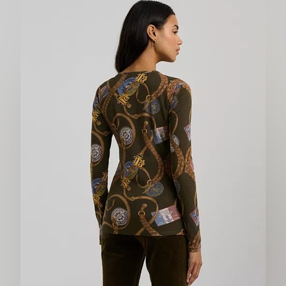 Lauren Ralph Lauren Equestrian Travel Logo Print Preppy Long Sleeve Shirt 3X - Picture 2 of 8